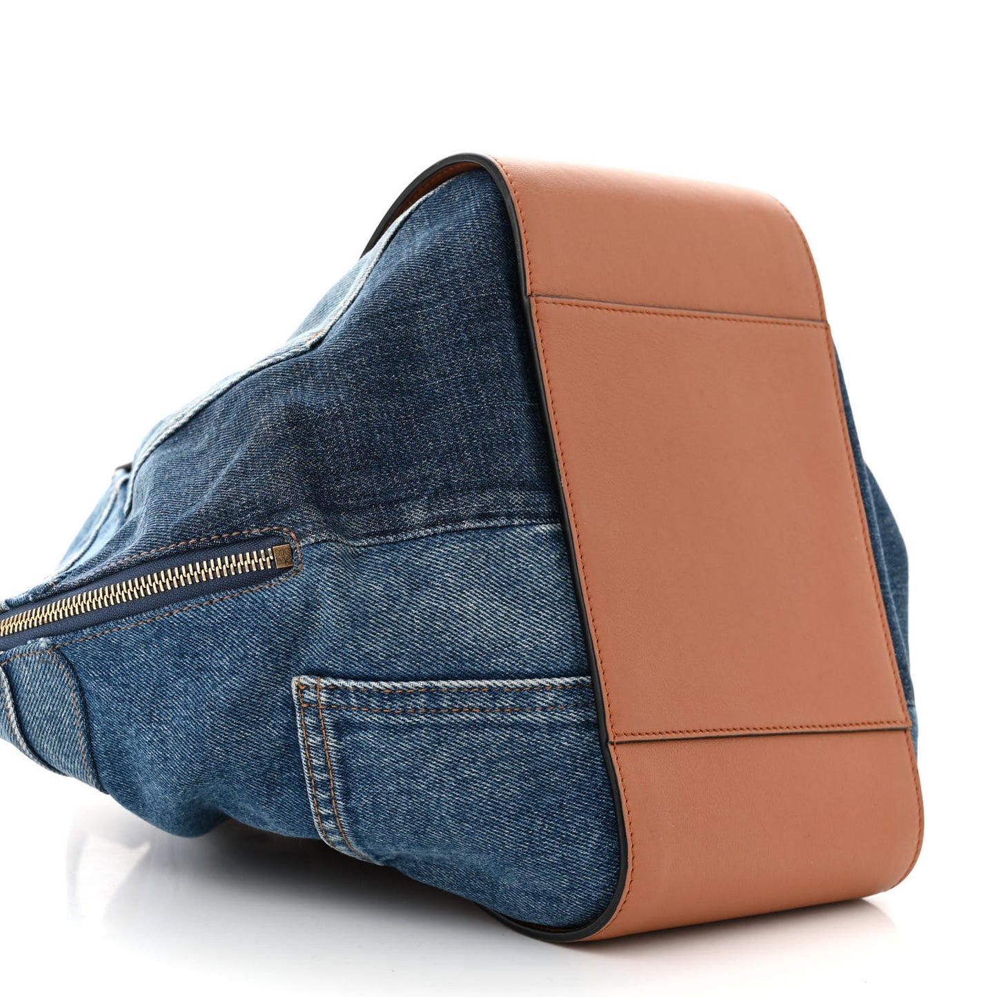 Calfskin Denim Small Hammock Shoulder Bag Blue Tan
