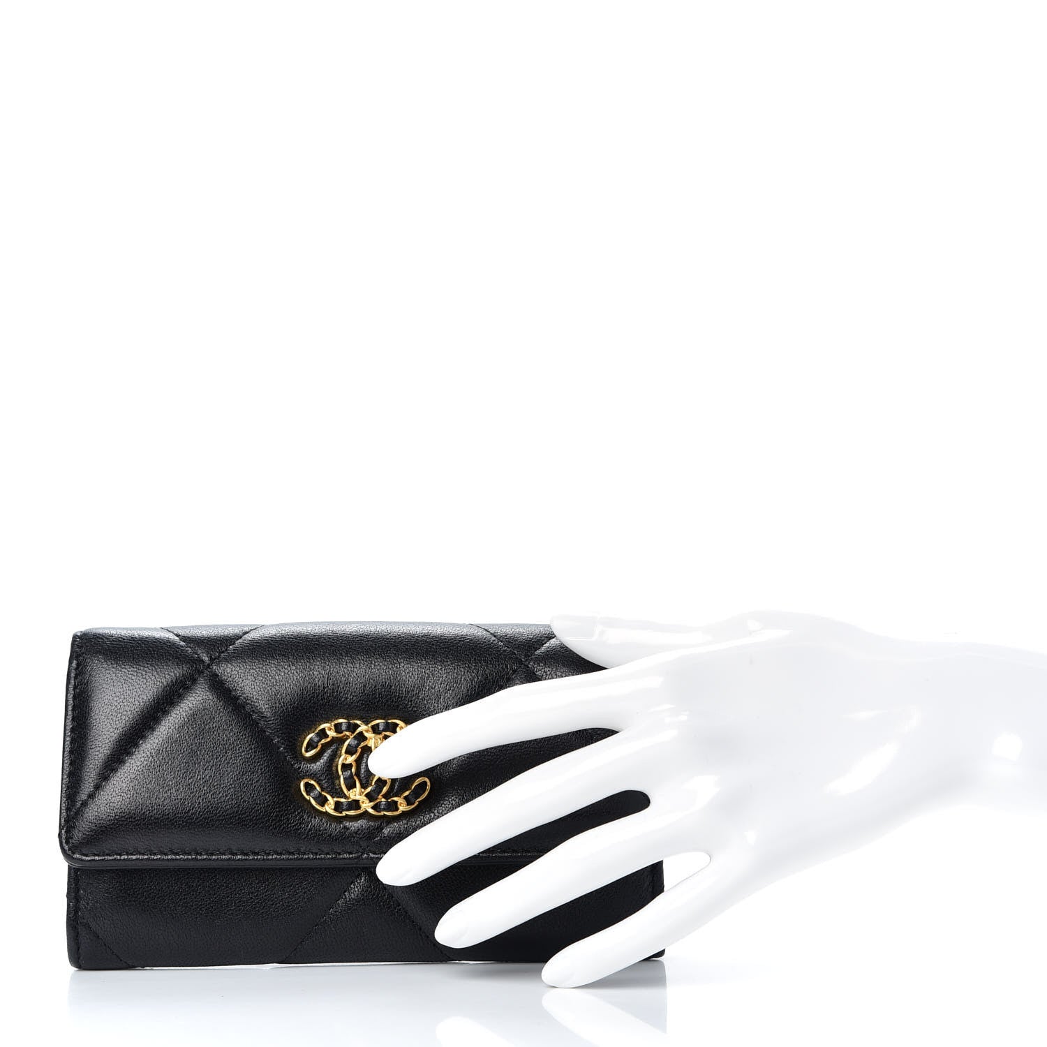 Chanel Shiny Goatskin Quilted Chanel 19 Flap Wallet Black 2 of 10