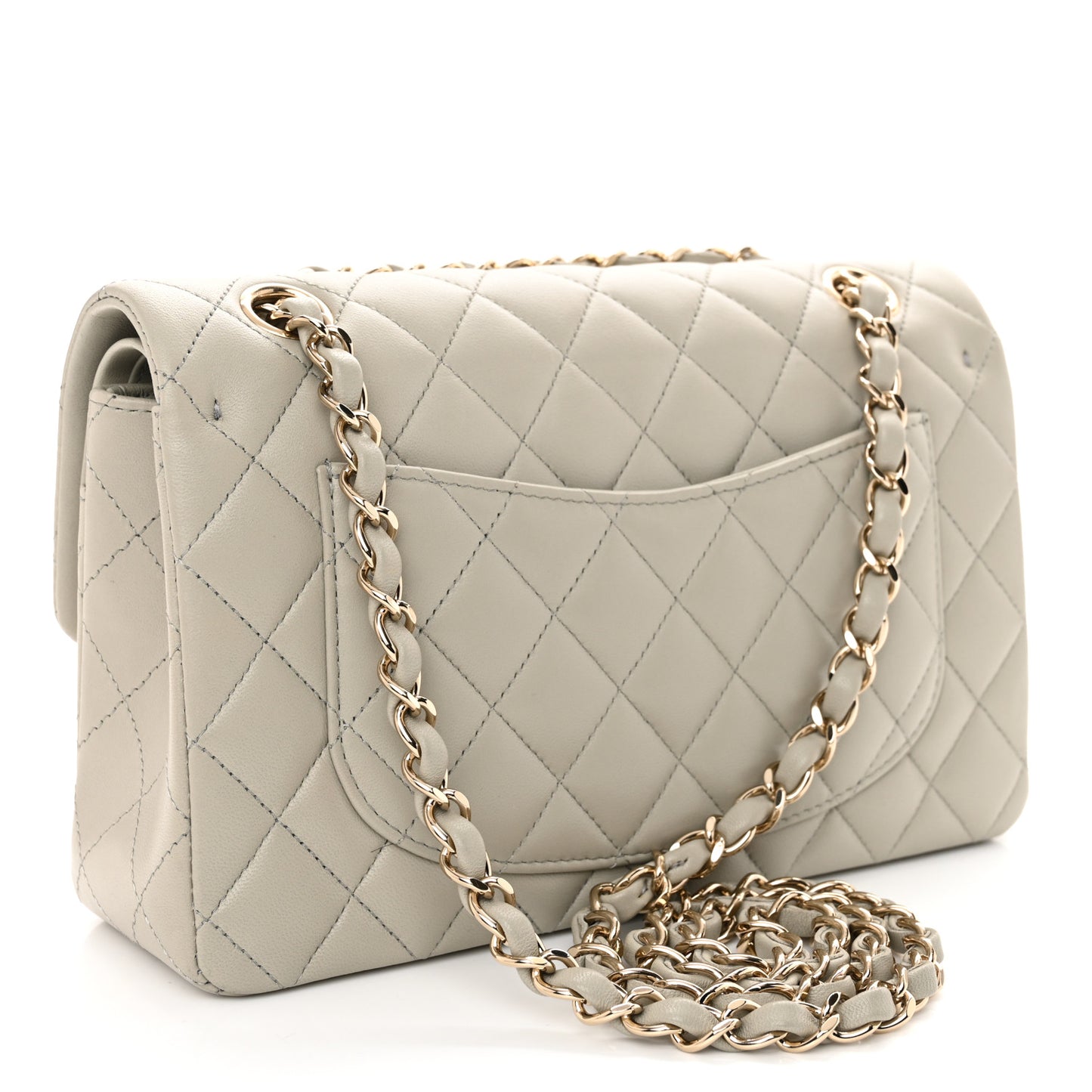 Lambskin Quilted Small Double Flap Grey