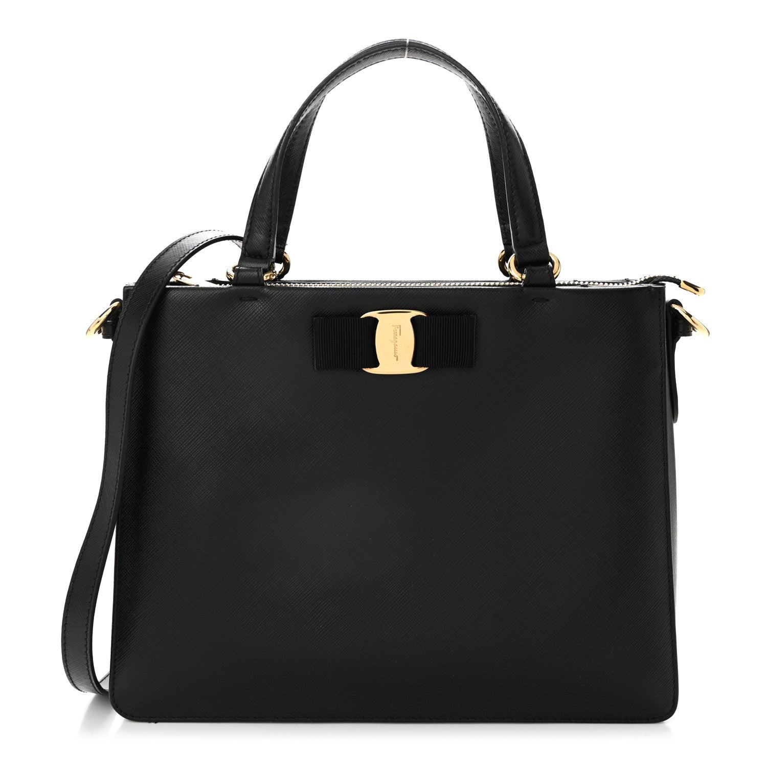 Salvatore Ferragamo ブラックパーティーバッグ Salvatore Ferragamo Printed Calfskin Tracy Vara Tote Black 1744137