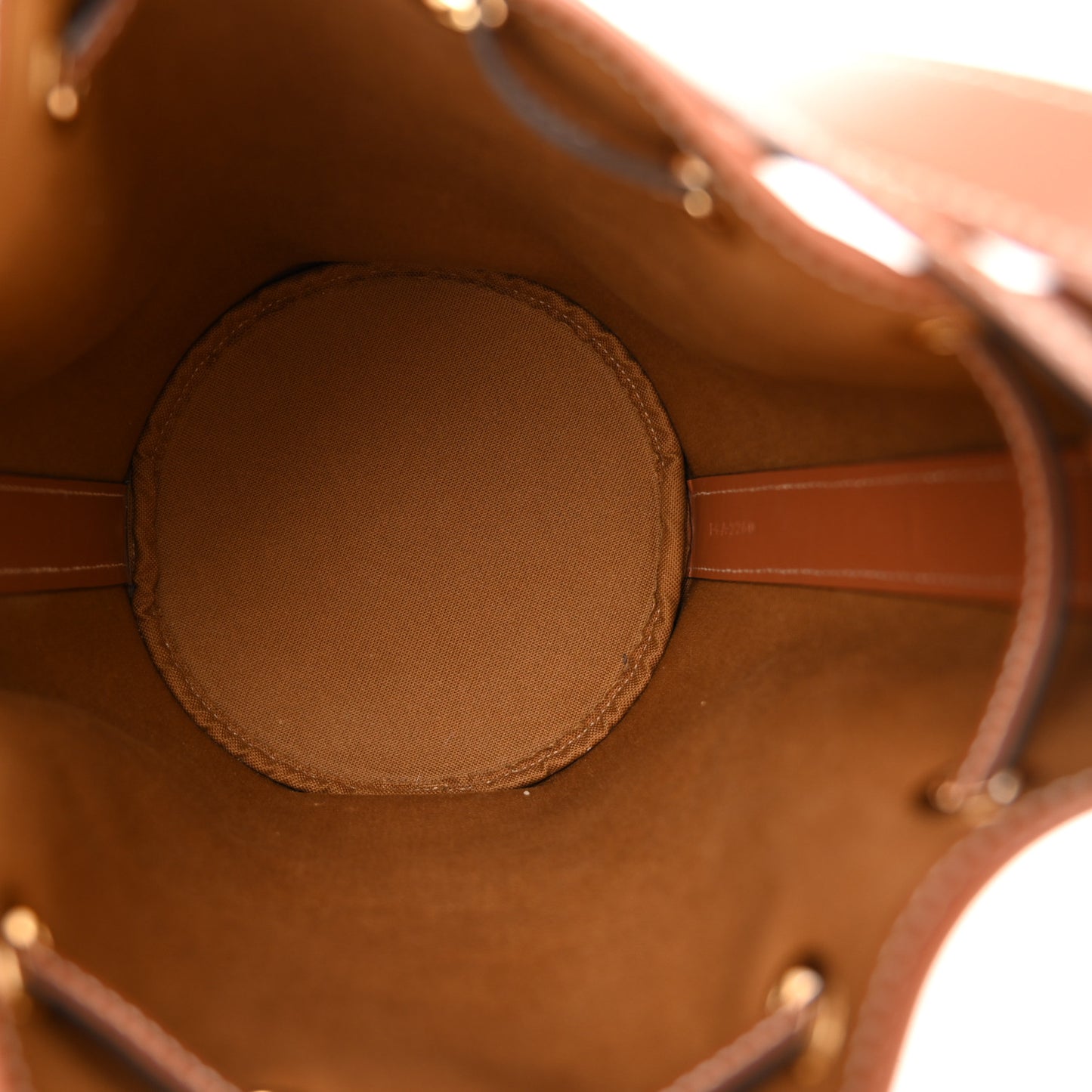 Triomphe Canvas Calfskin Small Drawstring Bucket Bag Tan