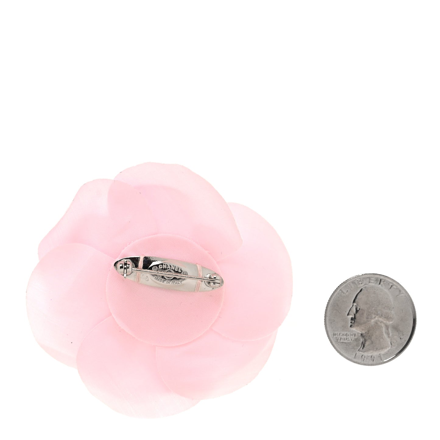 Fabric Camellia CC Brooch Pink