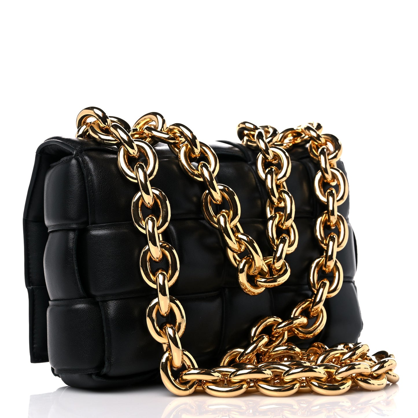 Lambskin Maxi Intreccio Padded Chain Cassette Crossbody Bag Black