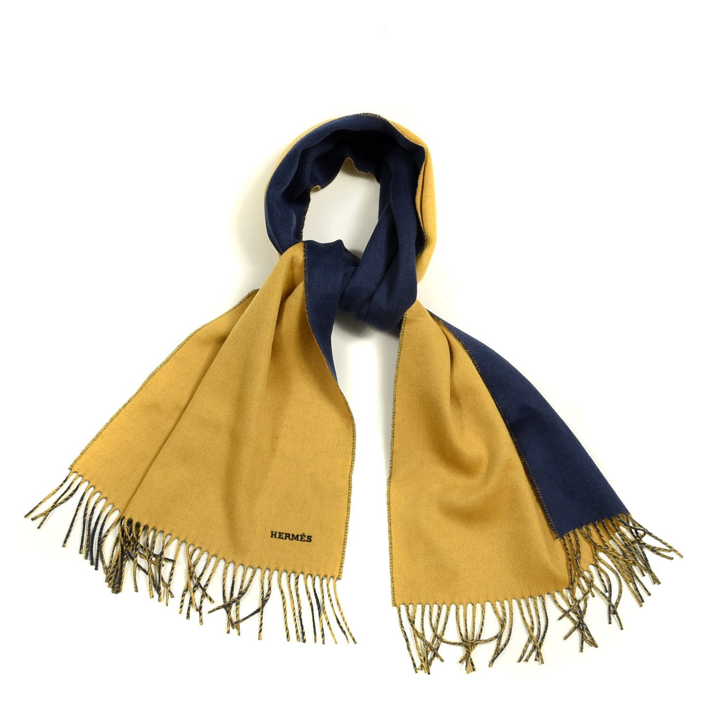 Cashmere Recto Verso Muffler Jaune Ocre Ocean