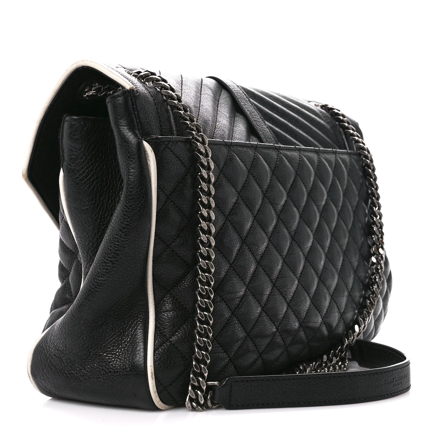 Calfskin Mixed Matelasse Triquilt Large Monogram Envelope Satchel Black White