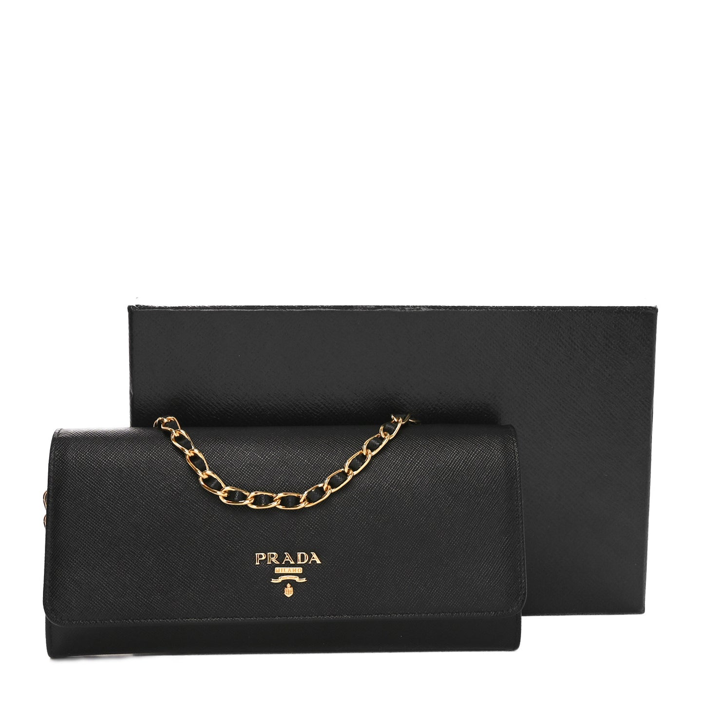 Saffiano Metal Oro Chain Wallet Black