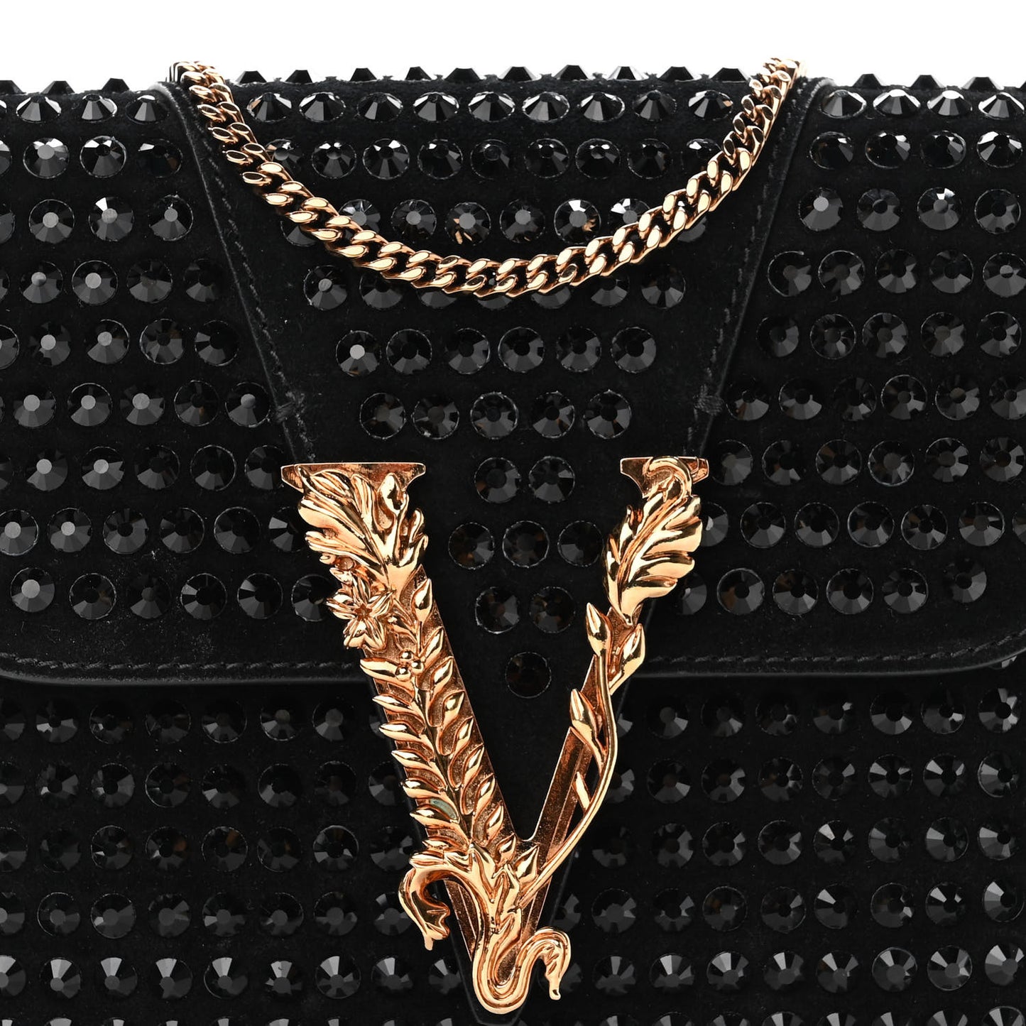Suede Studded Virtus Chain Clutch Black