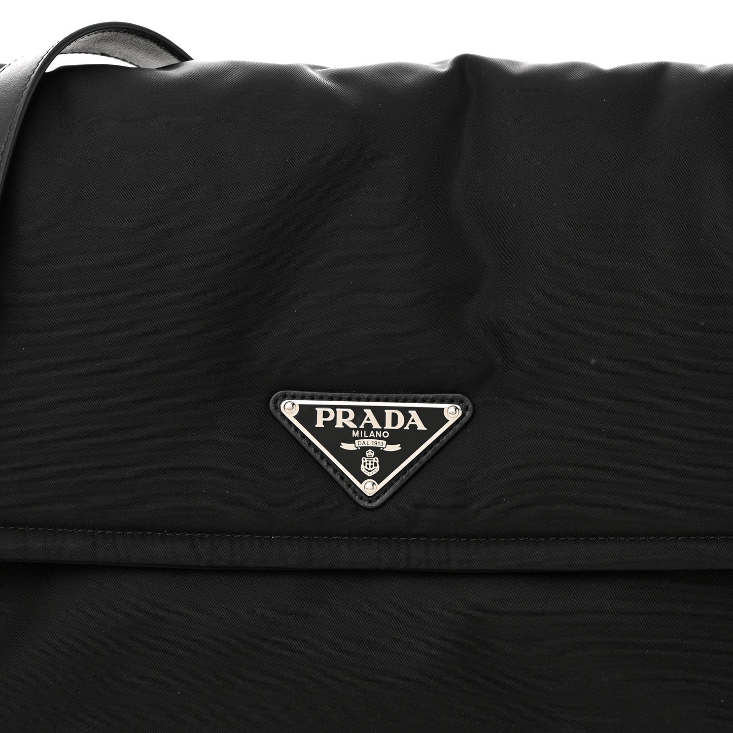 Re-Nylon Vitello Padded Large Flap Shoulder Bag Black