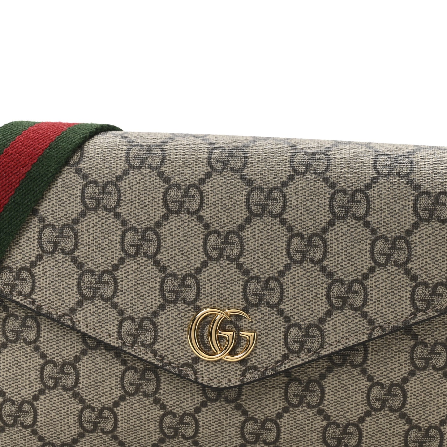 GG Supreme Monogram Textured Dollar Calfskin Web Mini Ophidia Envelope Shoulder Bag Beige Ebony New Acero