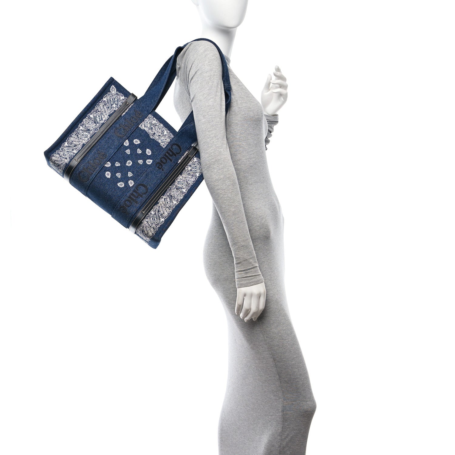 Chloe x High Summer Denim Calfskin Medium Woody Ribbon Tote Blue 2 of 9