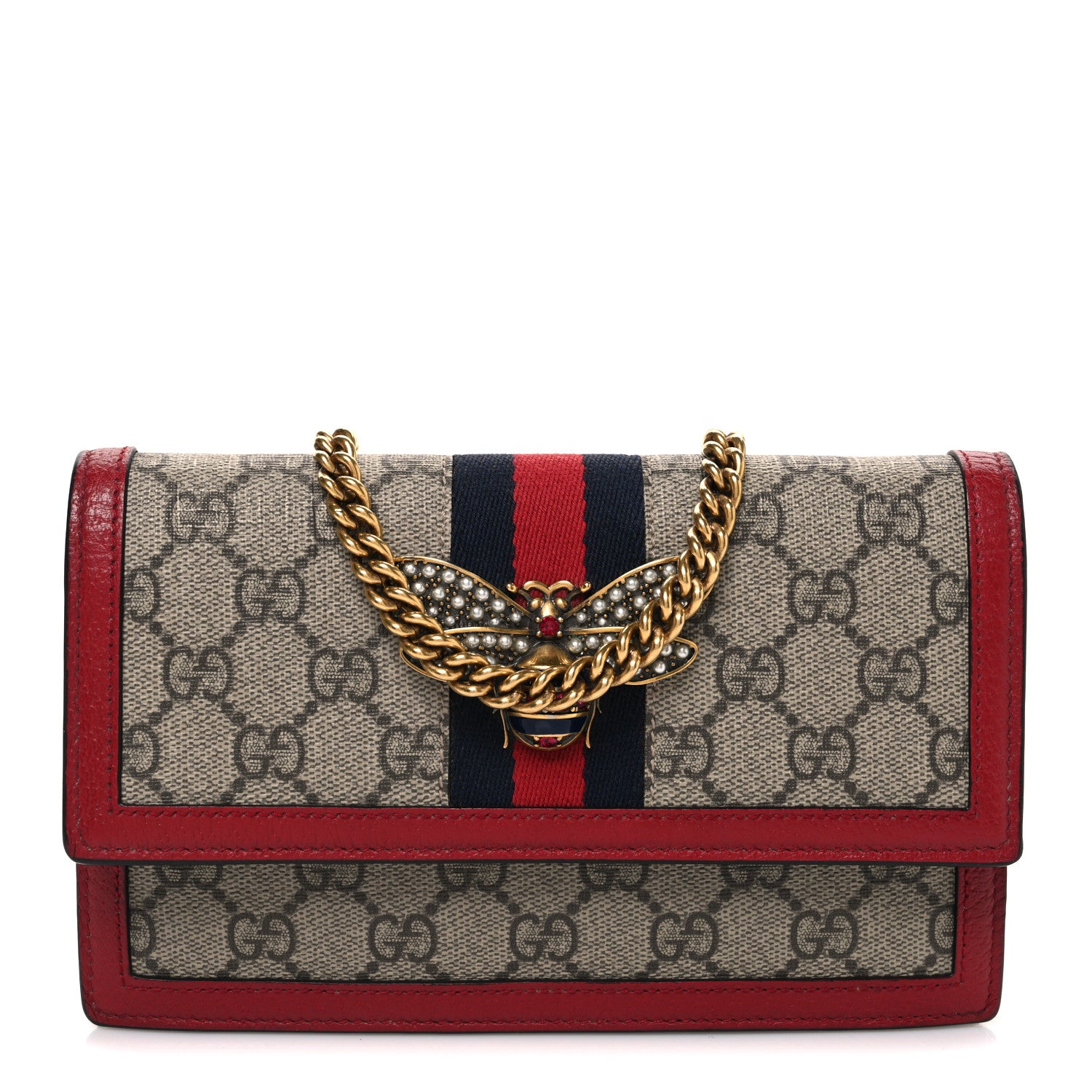 GUCCI Queen Margaret（クイーンマーガレット）GGスプリーム Gucci GG Supreme Monogram Web Queen Margaret Chain Wallet Red