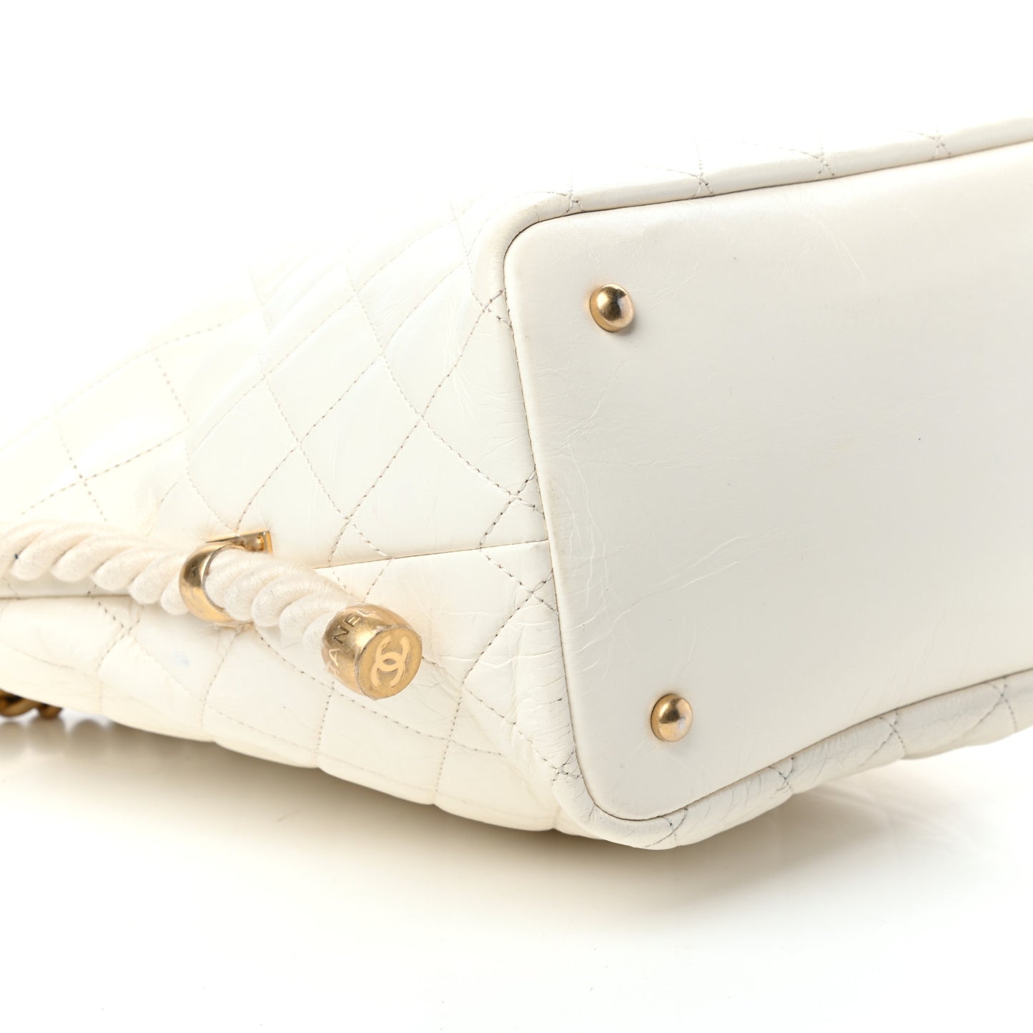 Crumpled Calfskin En Vogue Rope Hobo Bag White
