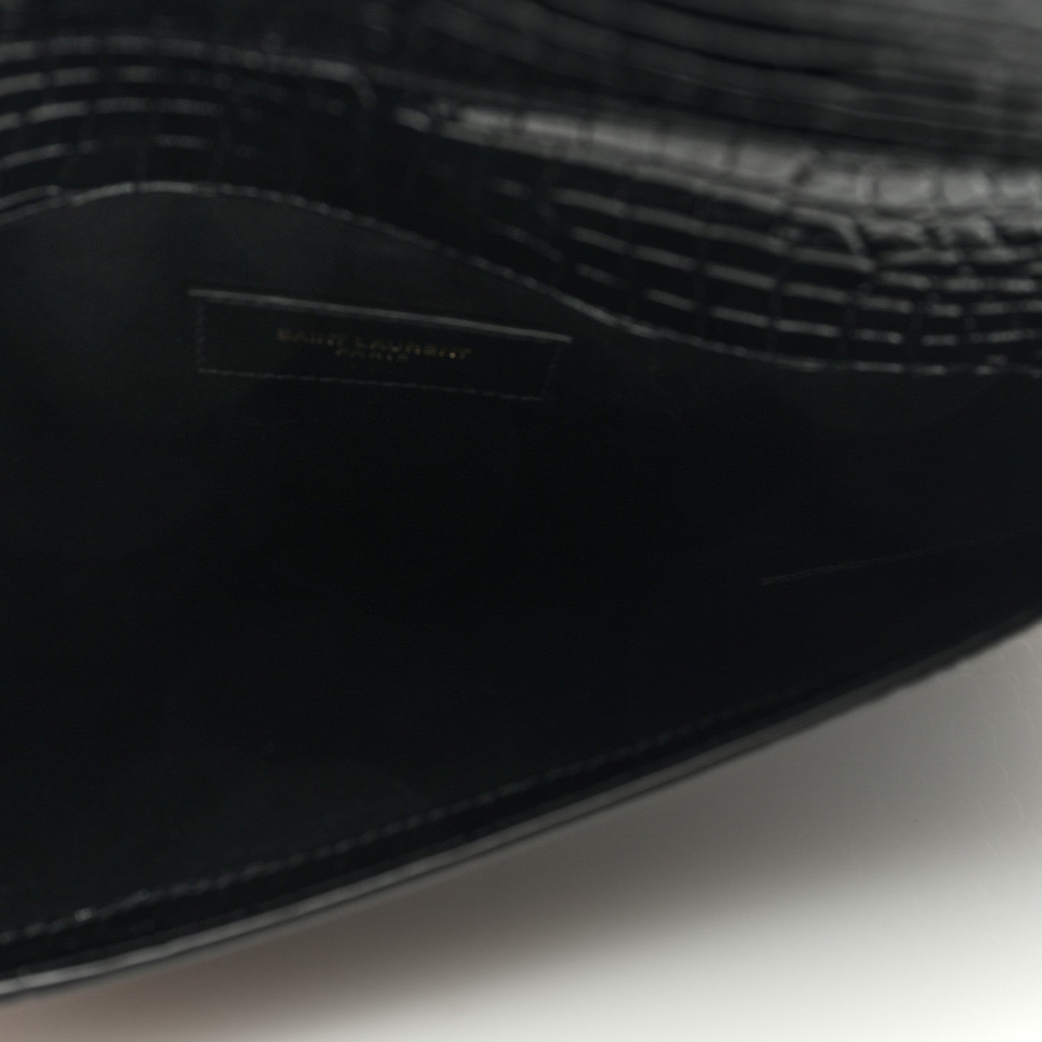 Saint Laurent Calfskin Crocodile Embossed Uptown Monogram Pouch Black 5 of 6