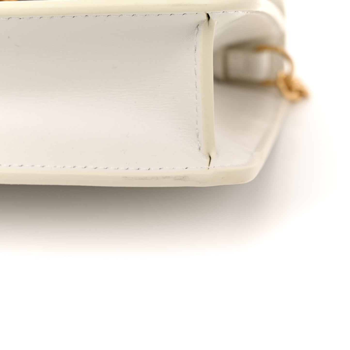Shiny Calfskin Triomphe Margo Wallet on Chain White