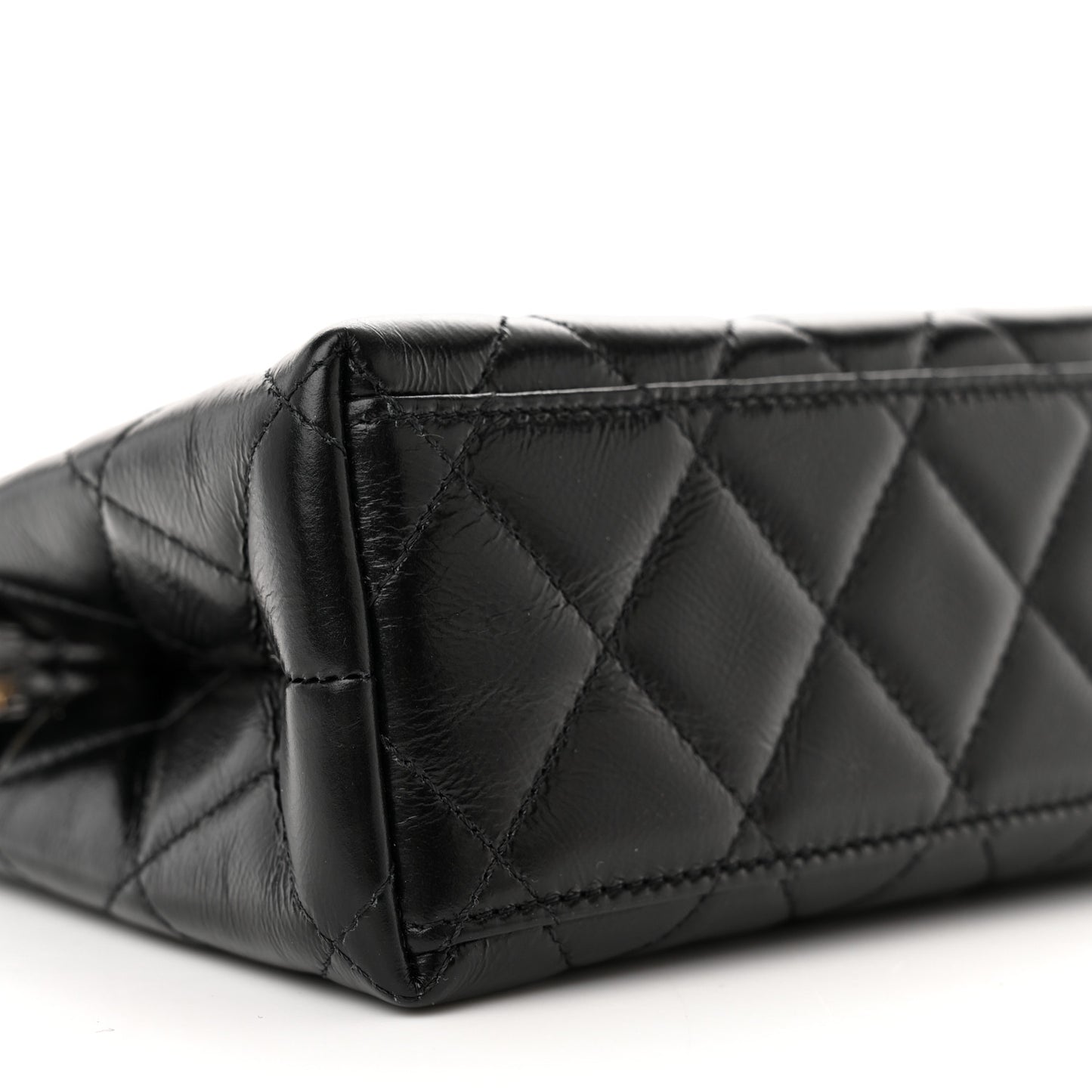 Shiny Aged Calfskin Quilted Nano Kelly Shopper Black