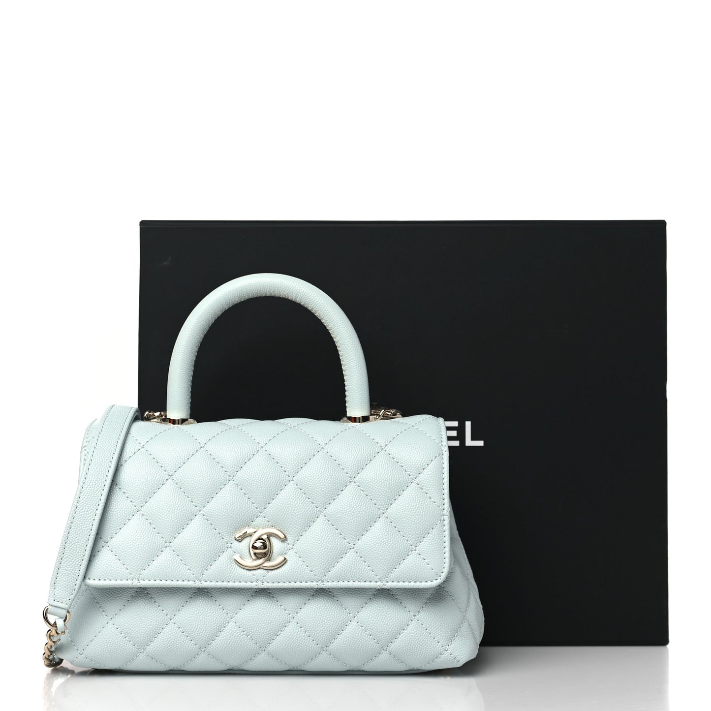 Caviar Quilted Mini Coco Handle Flap Light Blue