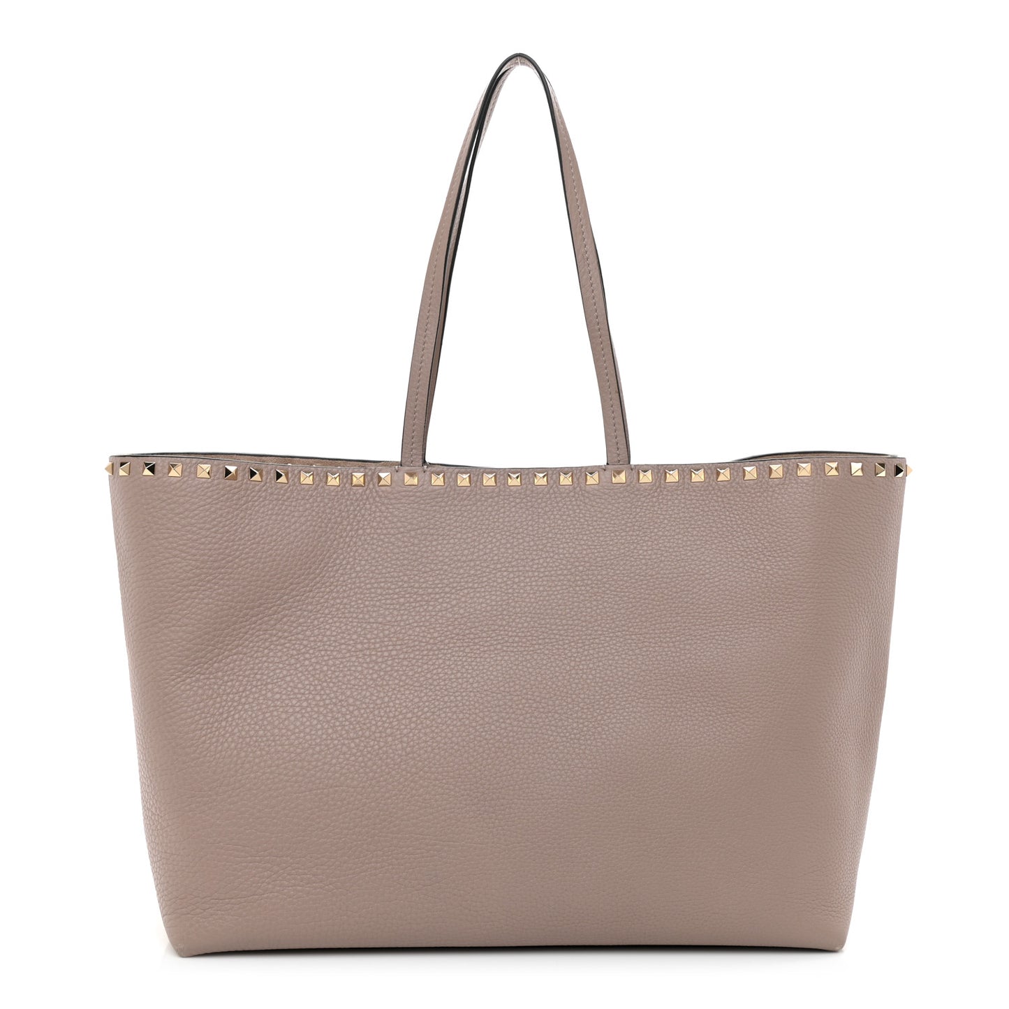 Grained Calfskin Rockstud Shoulder Tote Poudre