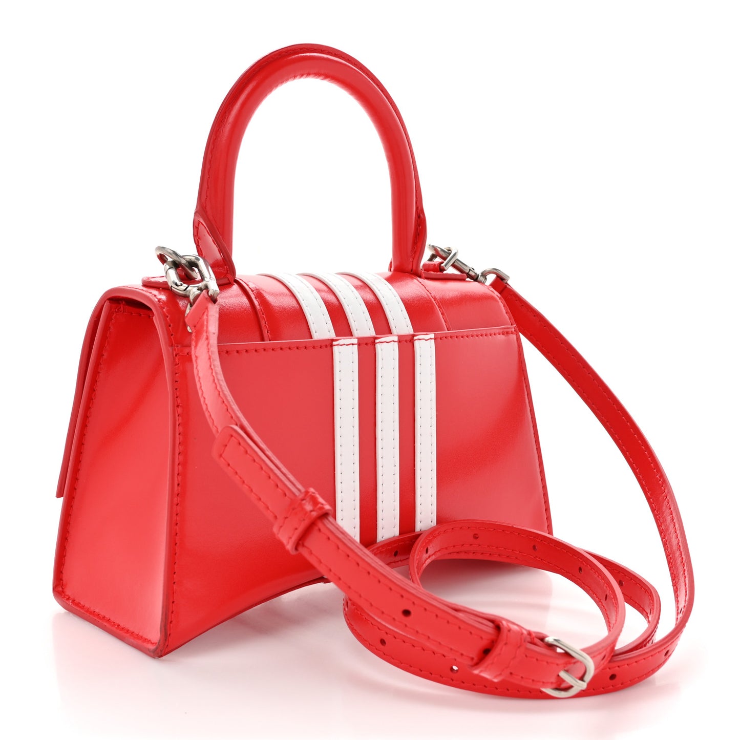 X ADIDAS Shiny Box Calfskin Hourglass Top Handle Bag XS Bright Red