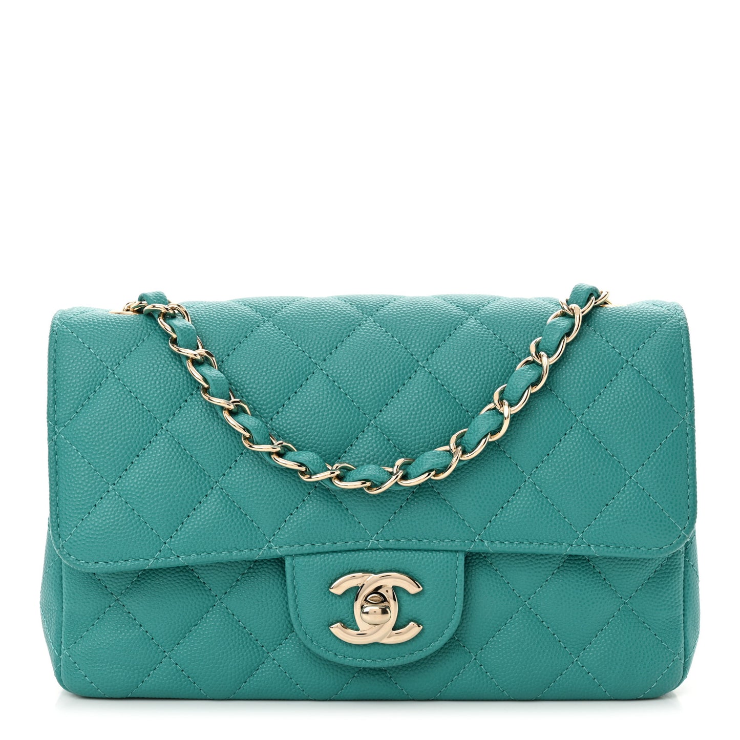 Caviar Quilted Mini Rectangular Flap Turquoise