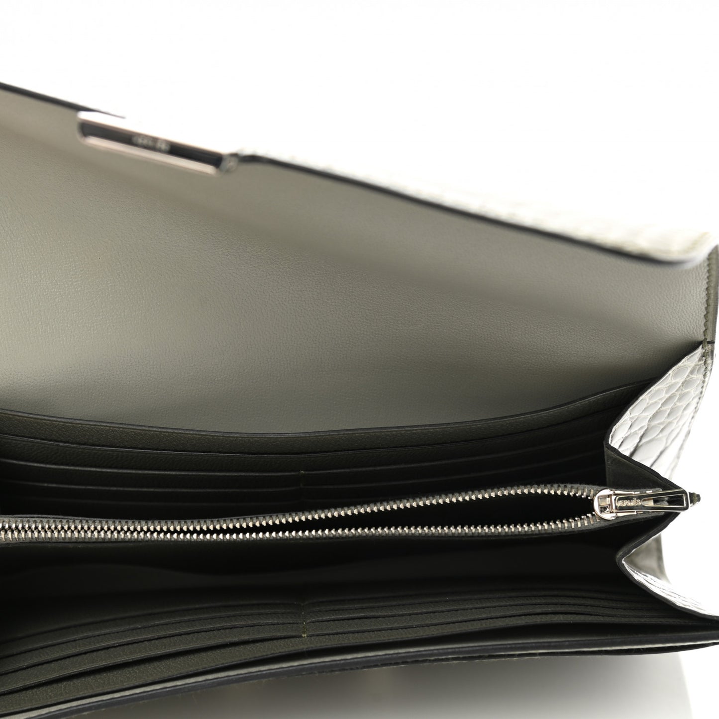 Shiny Alligator Constance Long Wallet Gris Tourterelle