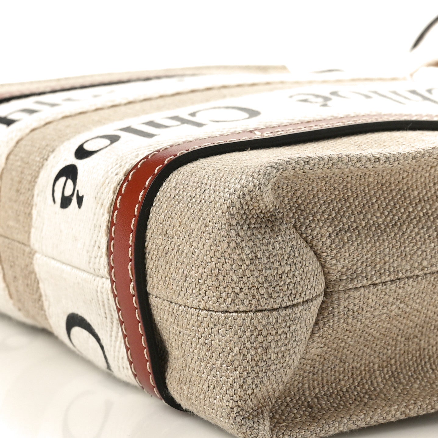 Chloe Cotton Calfskin Mini Woody Ribbon Tote White Brown 9 of 9
