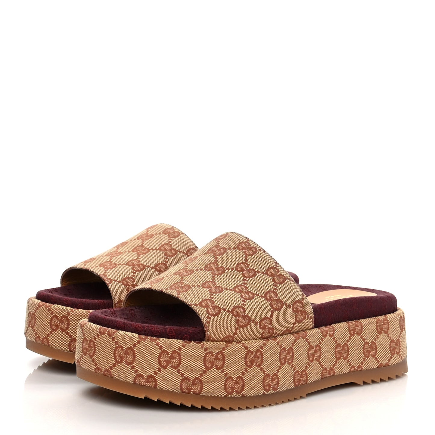 Canvas GG Monogram Angelina Platform Slide Sandals 39.5 Beige Ruggine