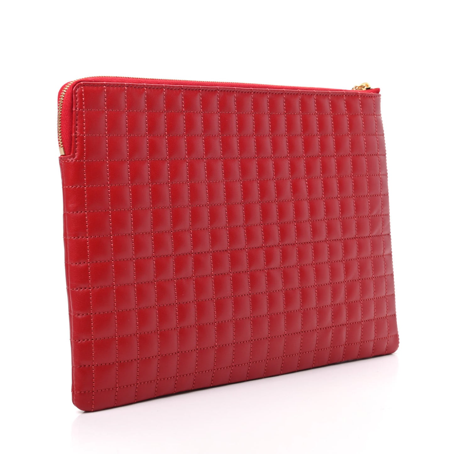 Calfskin Quilted C Charm Pouch Red