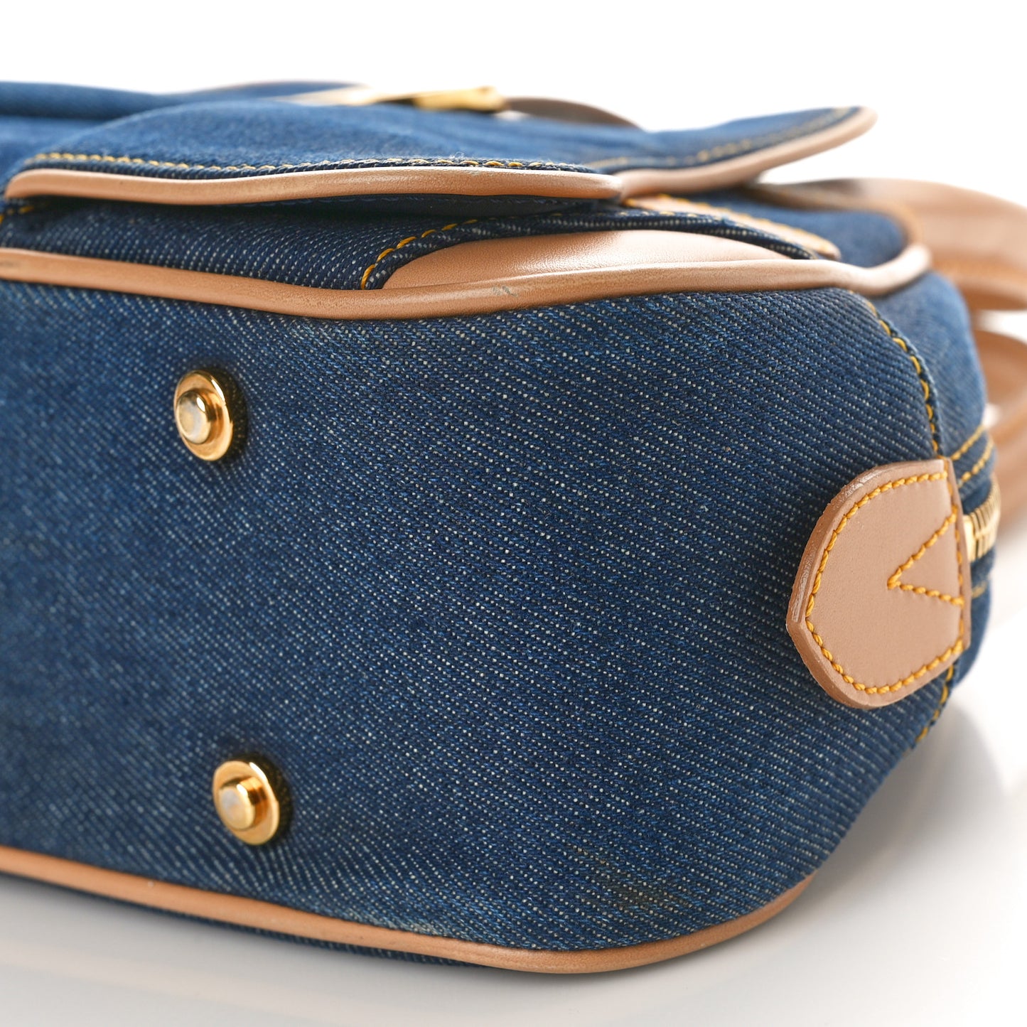 Denim Calfskin Mini Saddle Bowler Blue