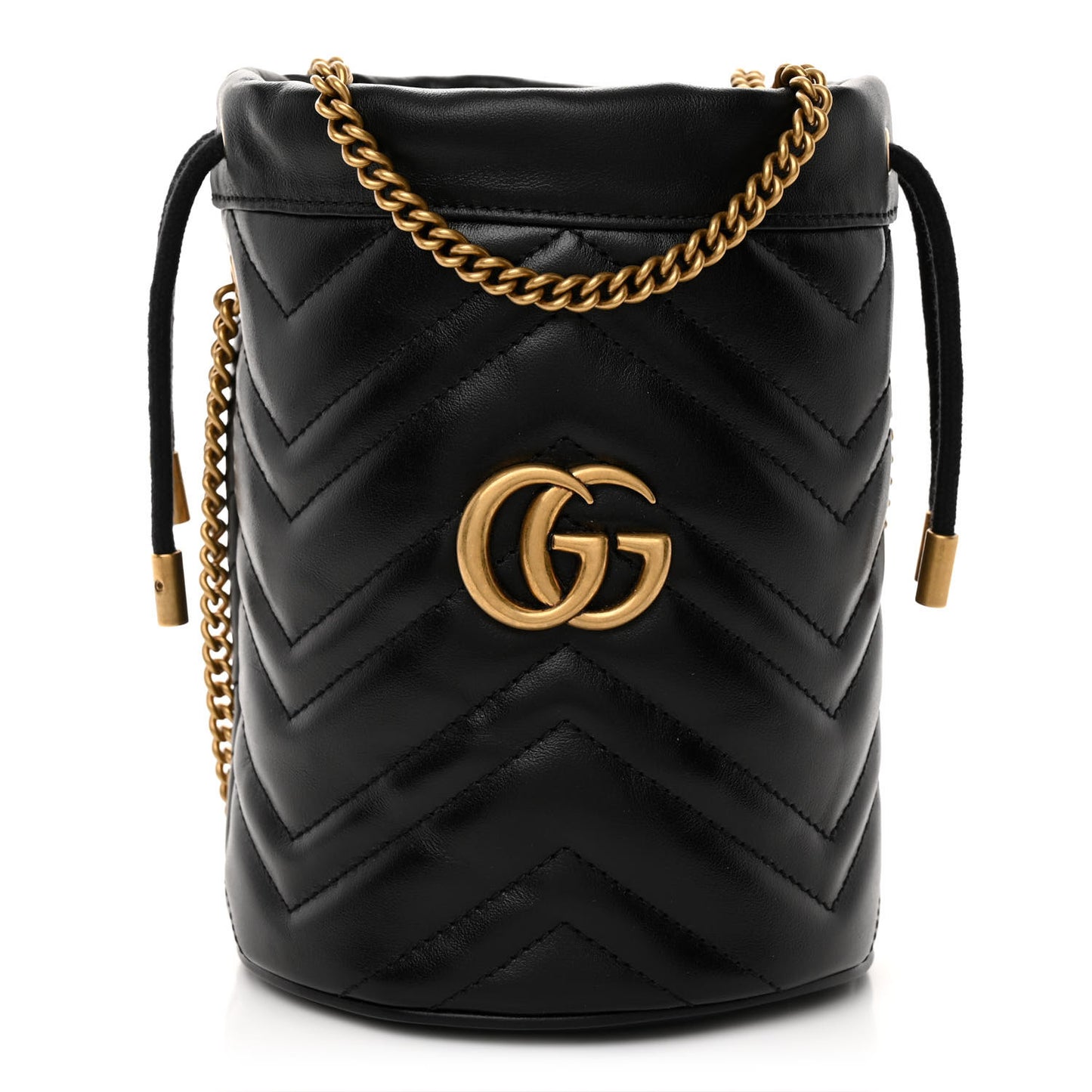 Calfskin Matelasse Mini GG Marmont 2.0 Bucket Bag Black