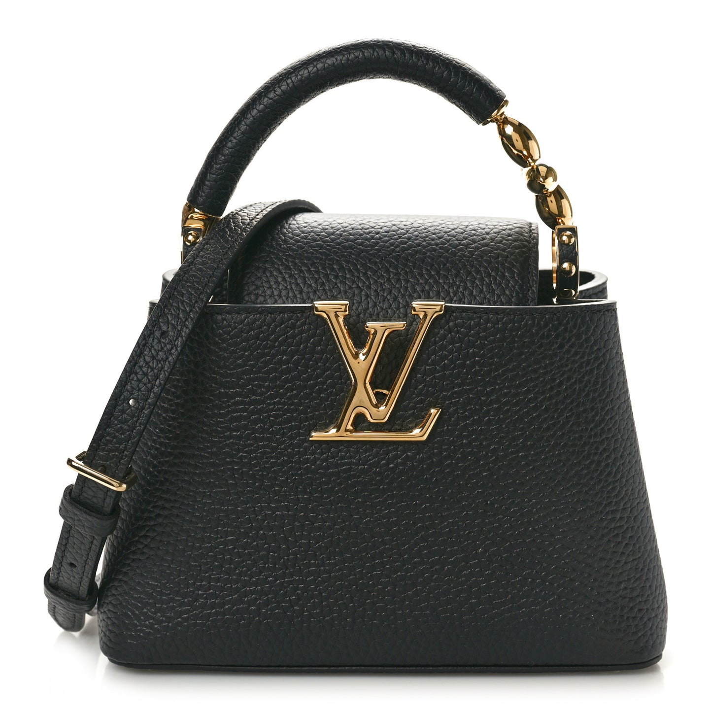 Taurillon Embellished Flower Handle Capucines Mini Black