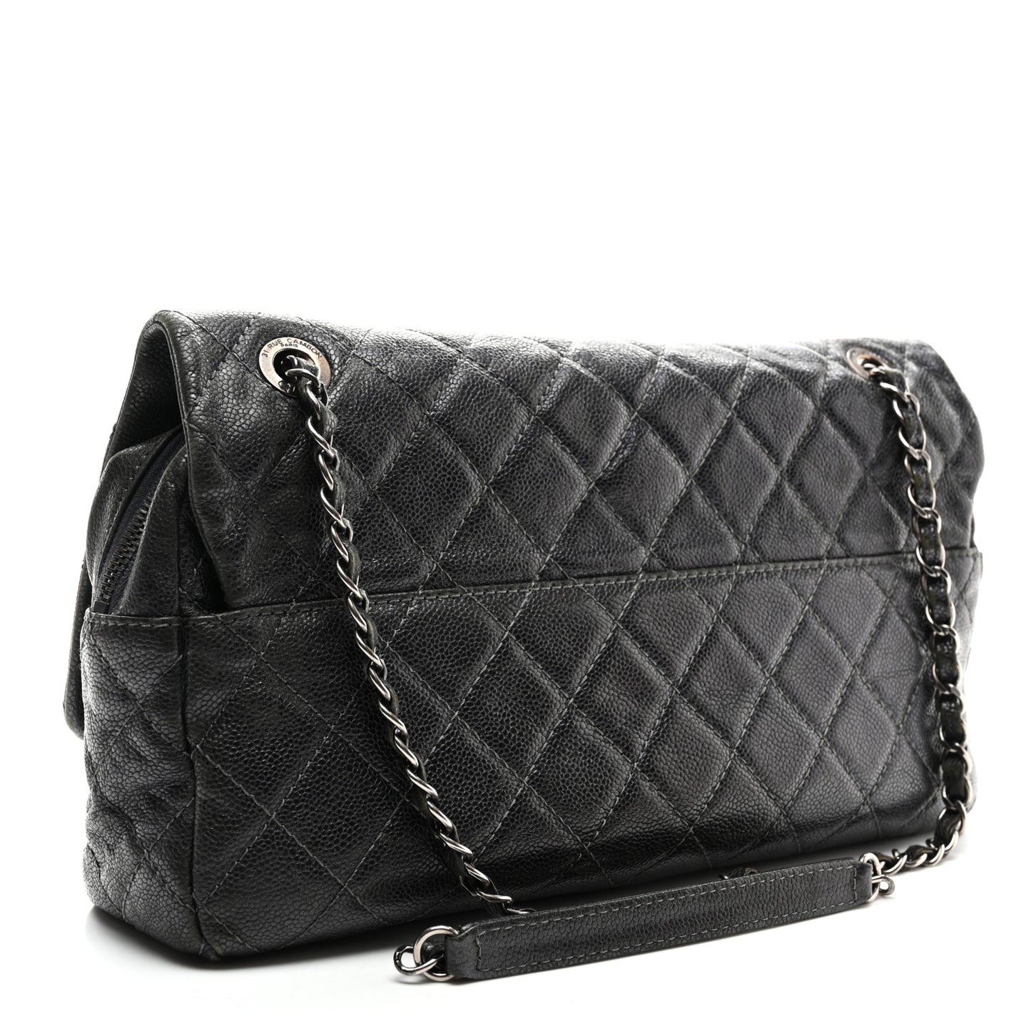Iridescent Caviar Quilted Jumbo Easy Flap Grey