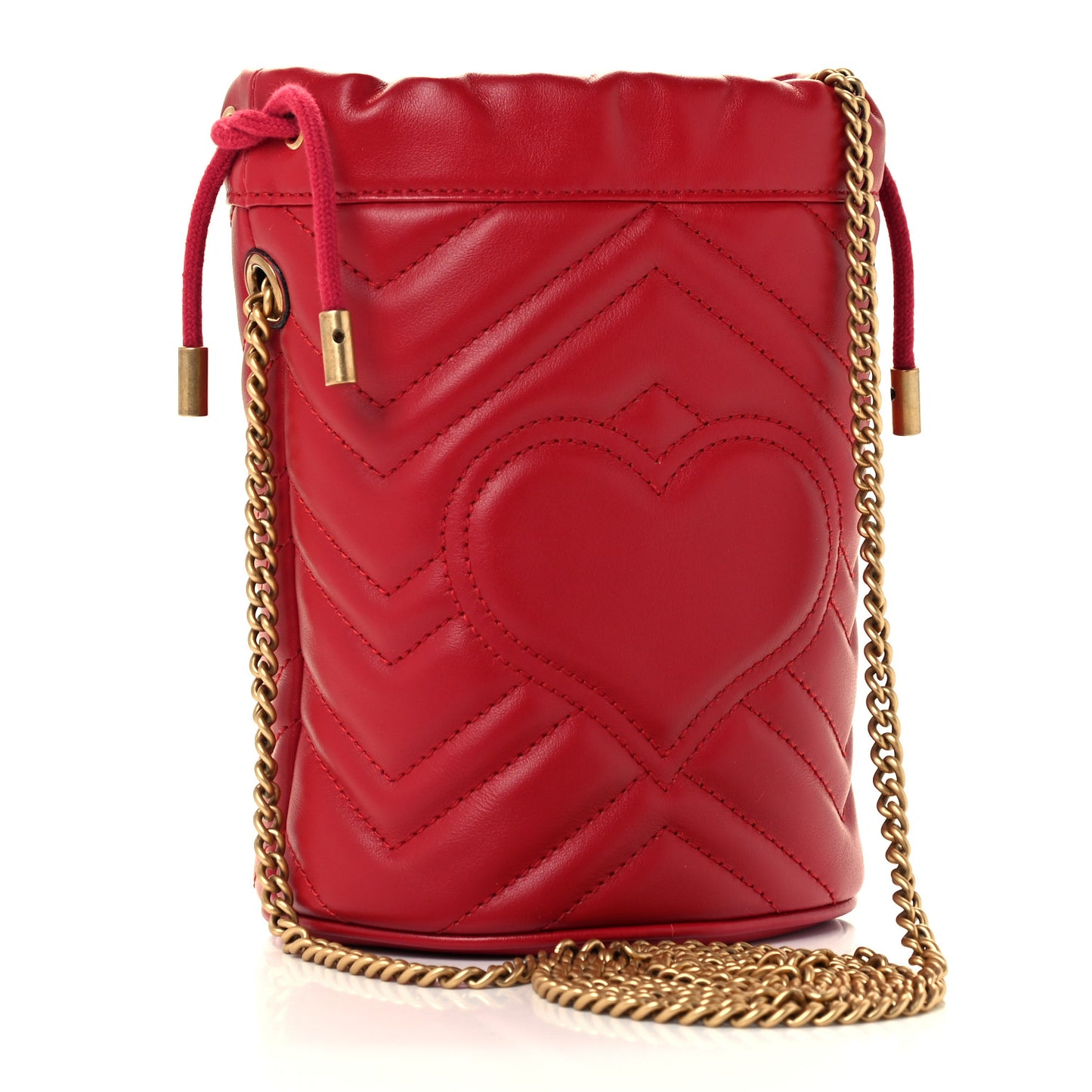 Calfskin Matelasse Mini GG Marmont 2.0 Bucket Bag Hibiscus Red