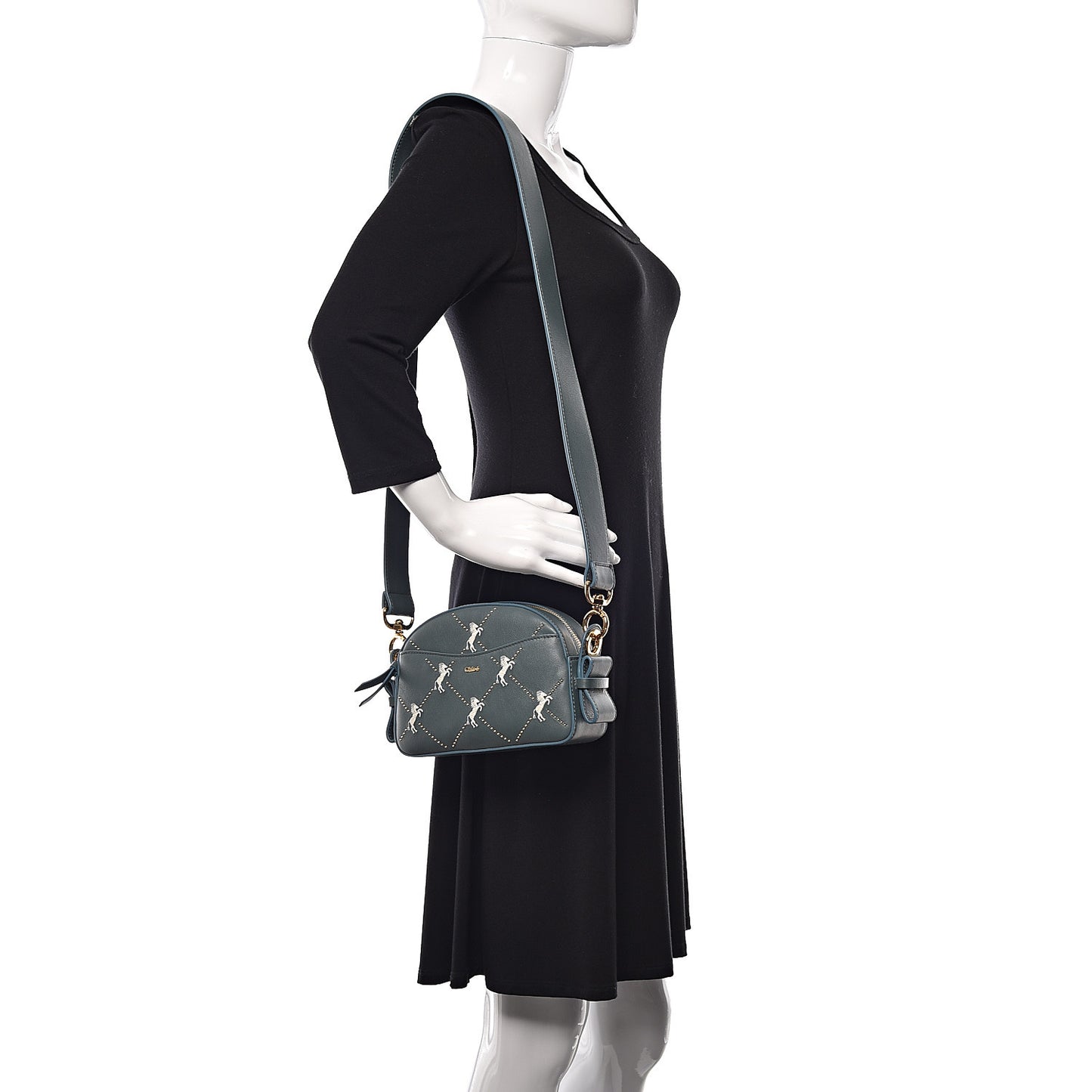 Smooth Calfskin Little Horses Embroidered Shoulder Bag Cloudy Blue
