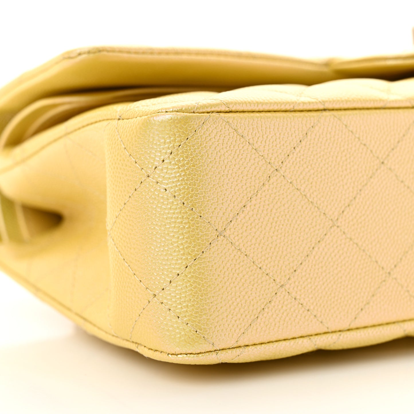 Iridescent Caviar Quilted Medium Double Flap Yellow