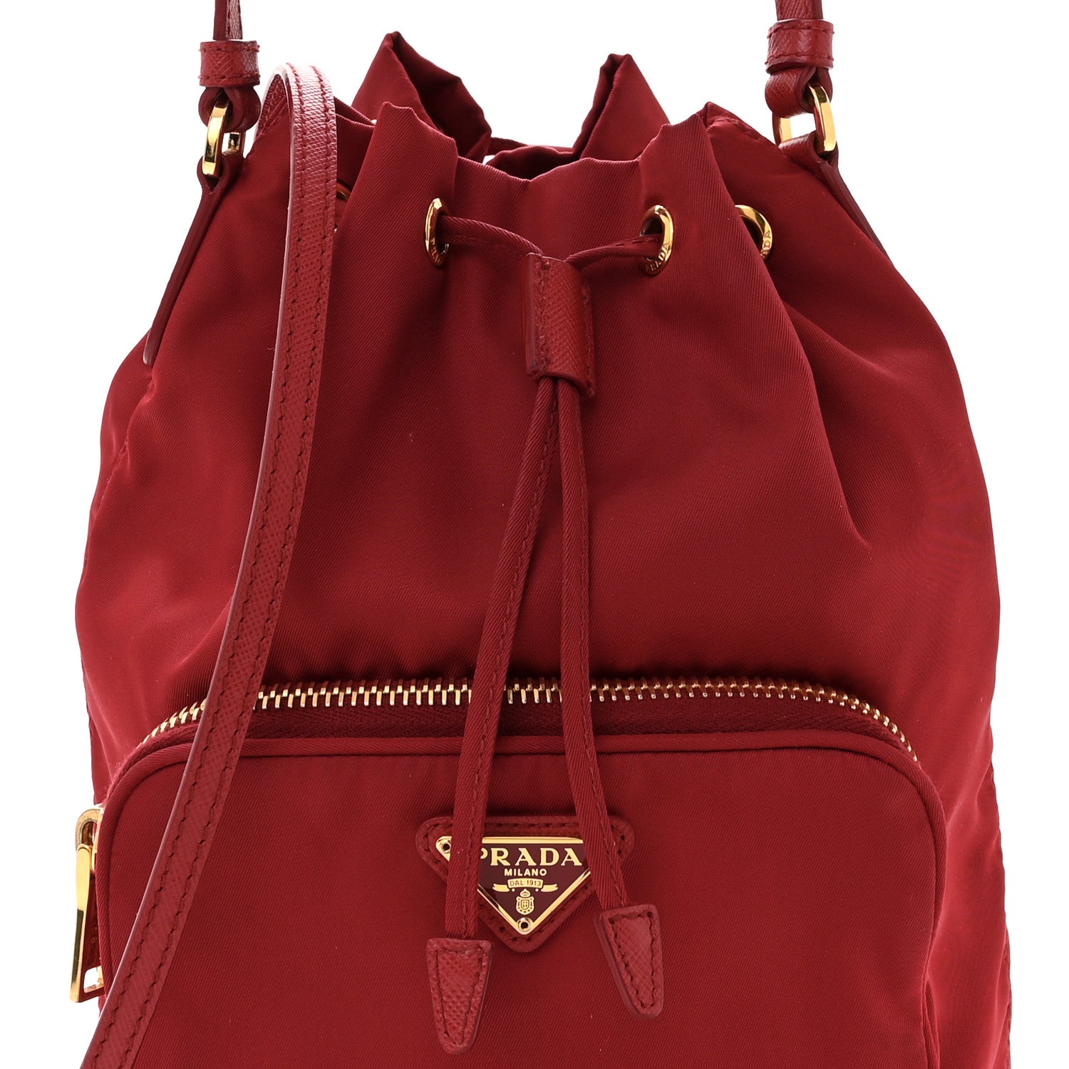 Prada Saffiano Tessuto Nylon Mini Bucket Crossbody Bag Fuoco 8 of 14