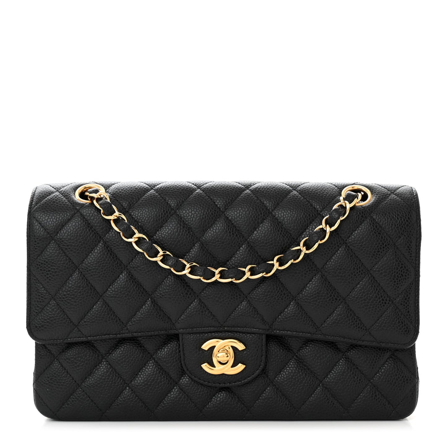 Caviar Quilted Medium Double Flap Black