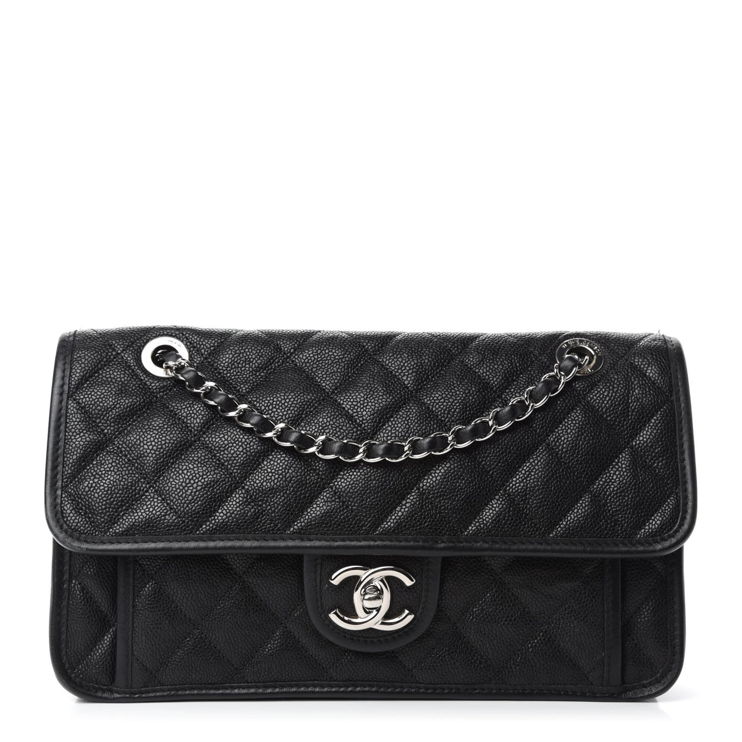 Caviar Quilted Medium French Riviera Flap Black