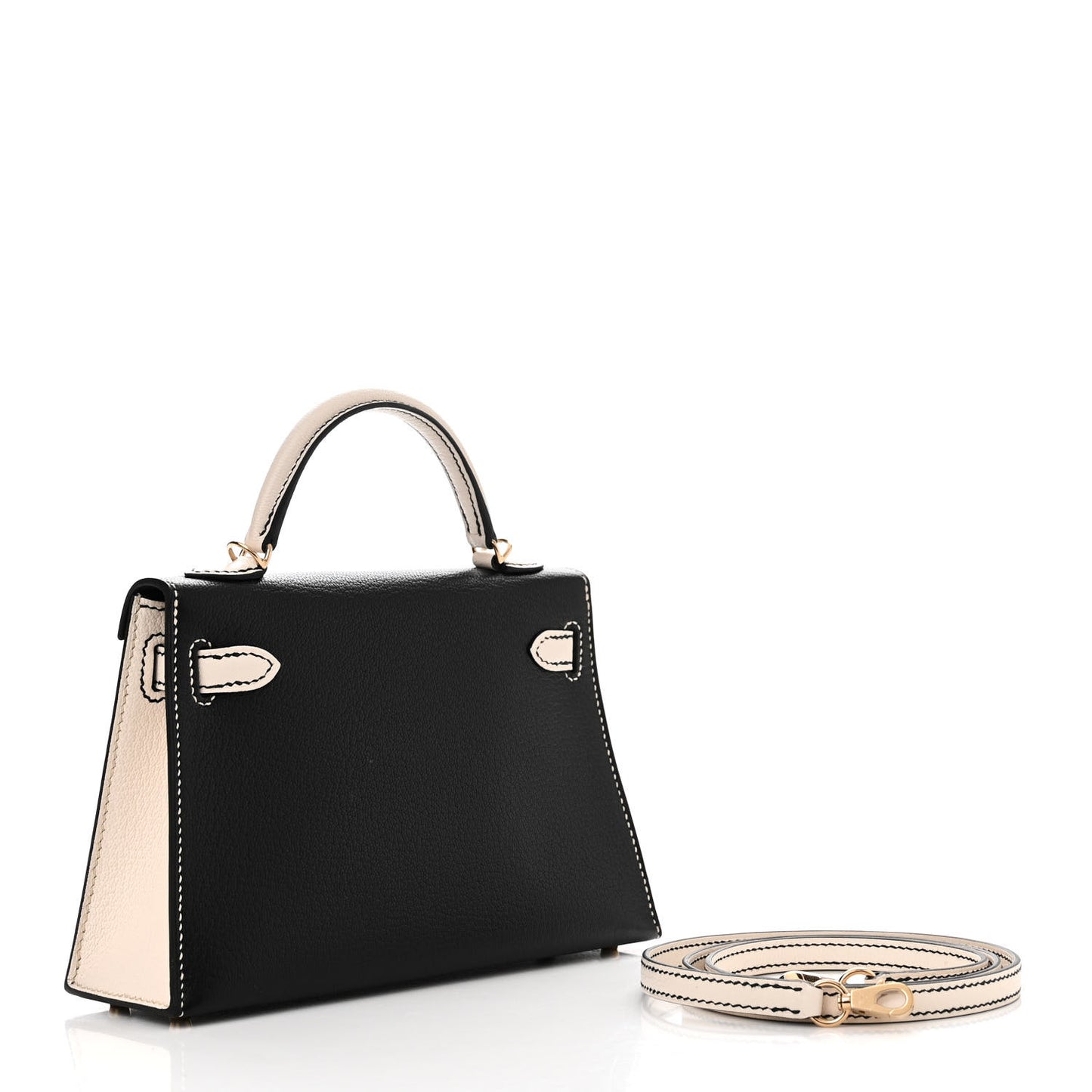 Chevre Mysore Horseshoe Mini Kelly Sellier 20 Black Craie