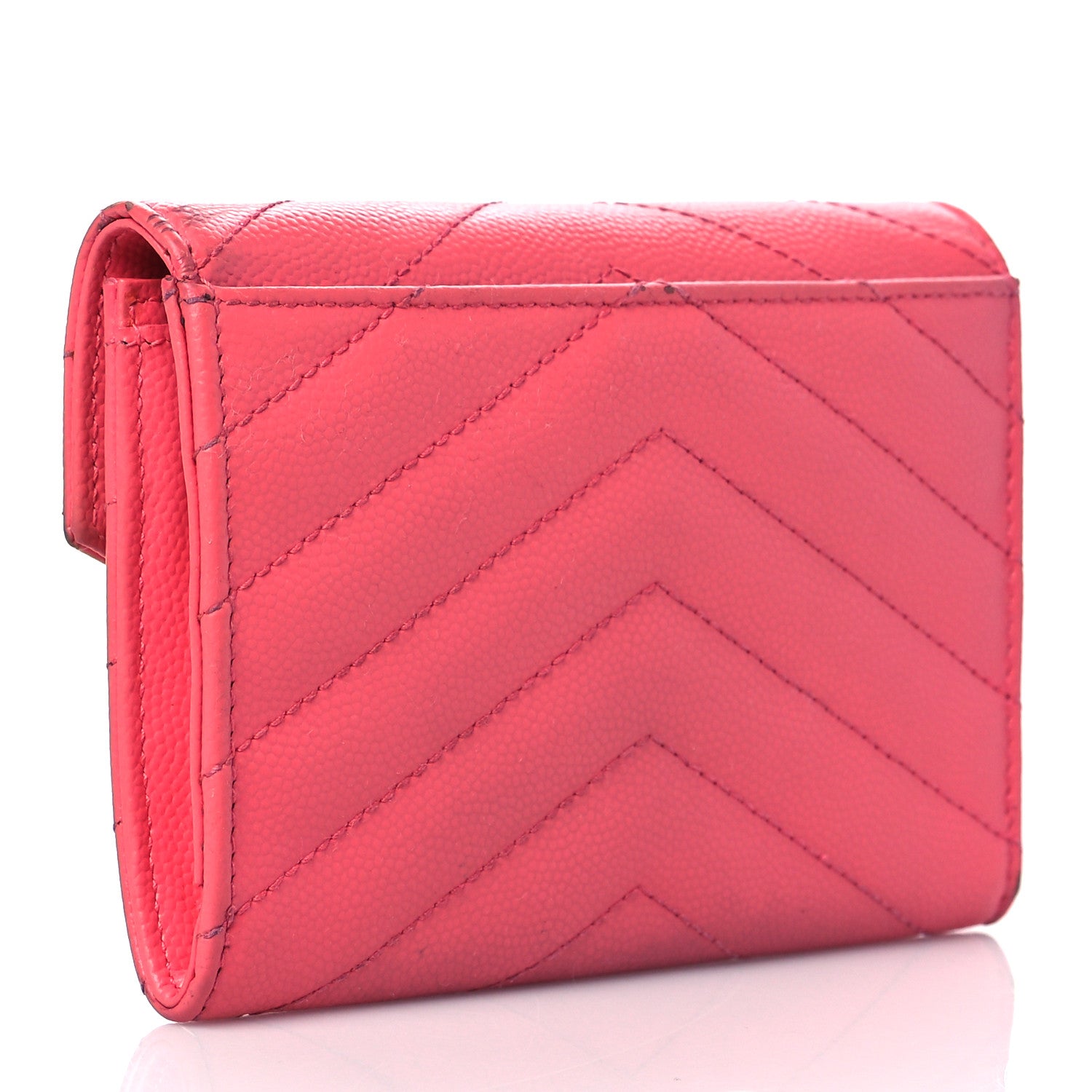 Saint Laurent Grain De Poudre Matelasse Chevron Small Monogram Envelope Wallet Rose Clair 3 of 16