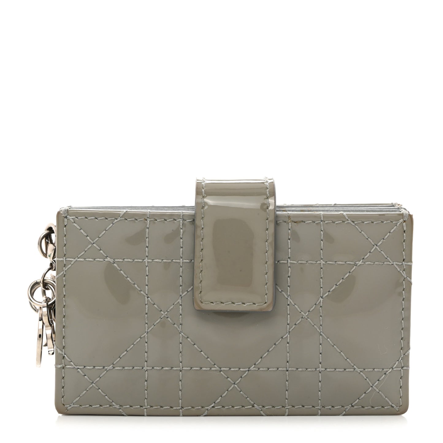 CHRISTIAN DIOR Patent Cannage Lady Dior 5-Gusset Card Holder Grey