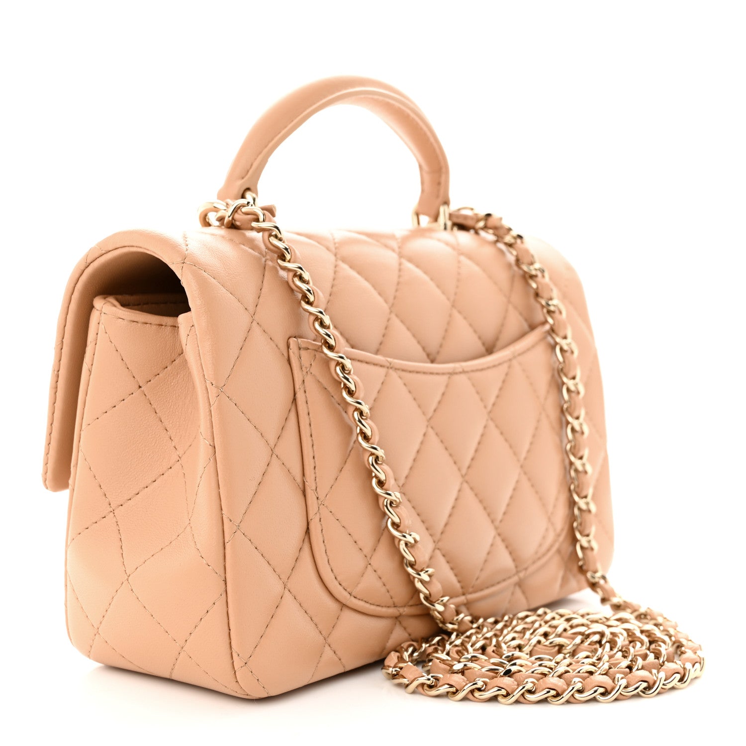 Chanel Lambskin Quilted Mini Top Handle Rectangular Flap Beige 3 of 11