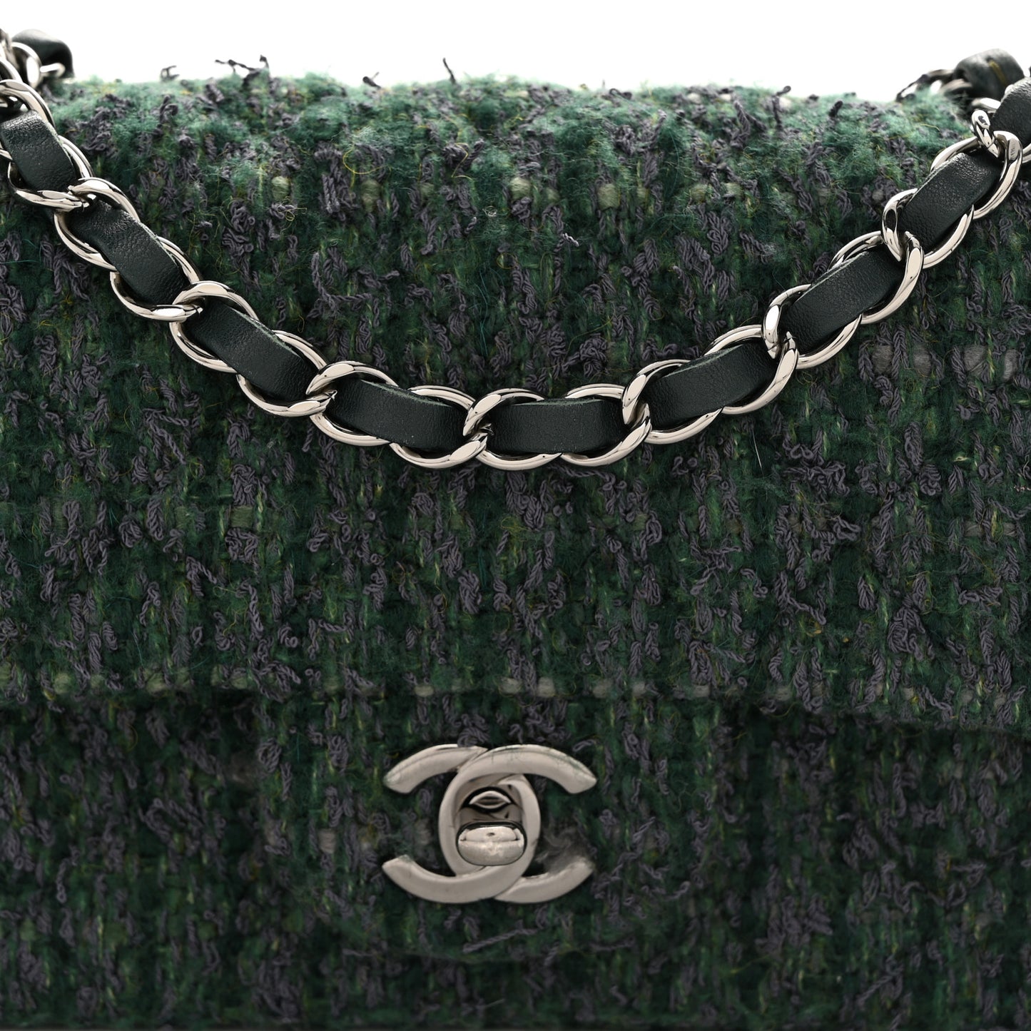 Wool Tweed Quilted Mini Rectangular Flap Green