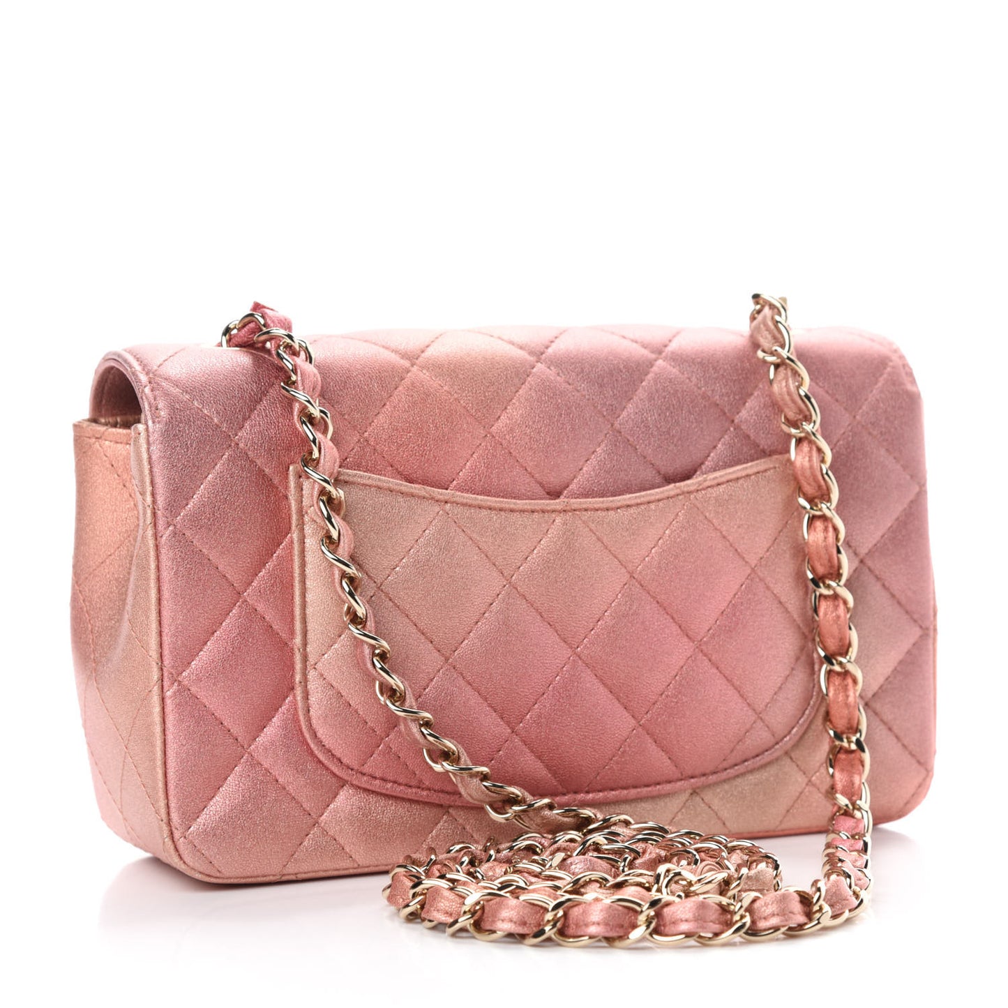 Metallic Lambskin Quilted Ombre Mini Rectangular Flap Pink