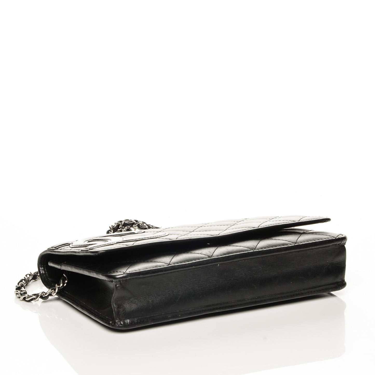 Calfskin Quilted Cambon Wallet On Chain WOC Black
