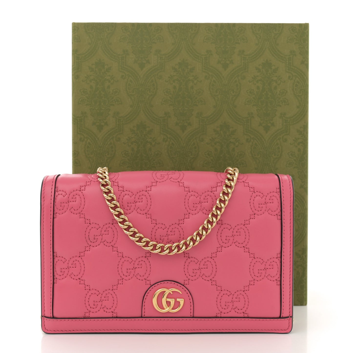 Calfskin GG Matelasse Chain Wallet Rhodamine Pink