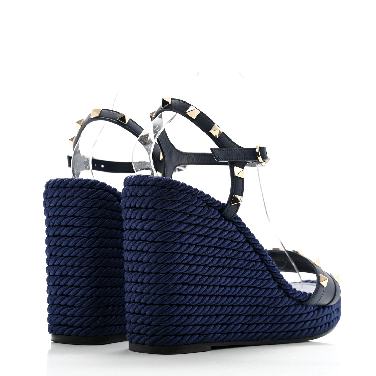 Calfskin Rockstud Torchon Espadrille 25/115mm Wedge Sandals 39 Pure Blue
