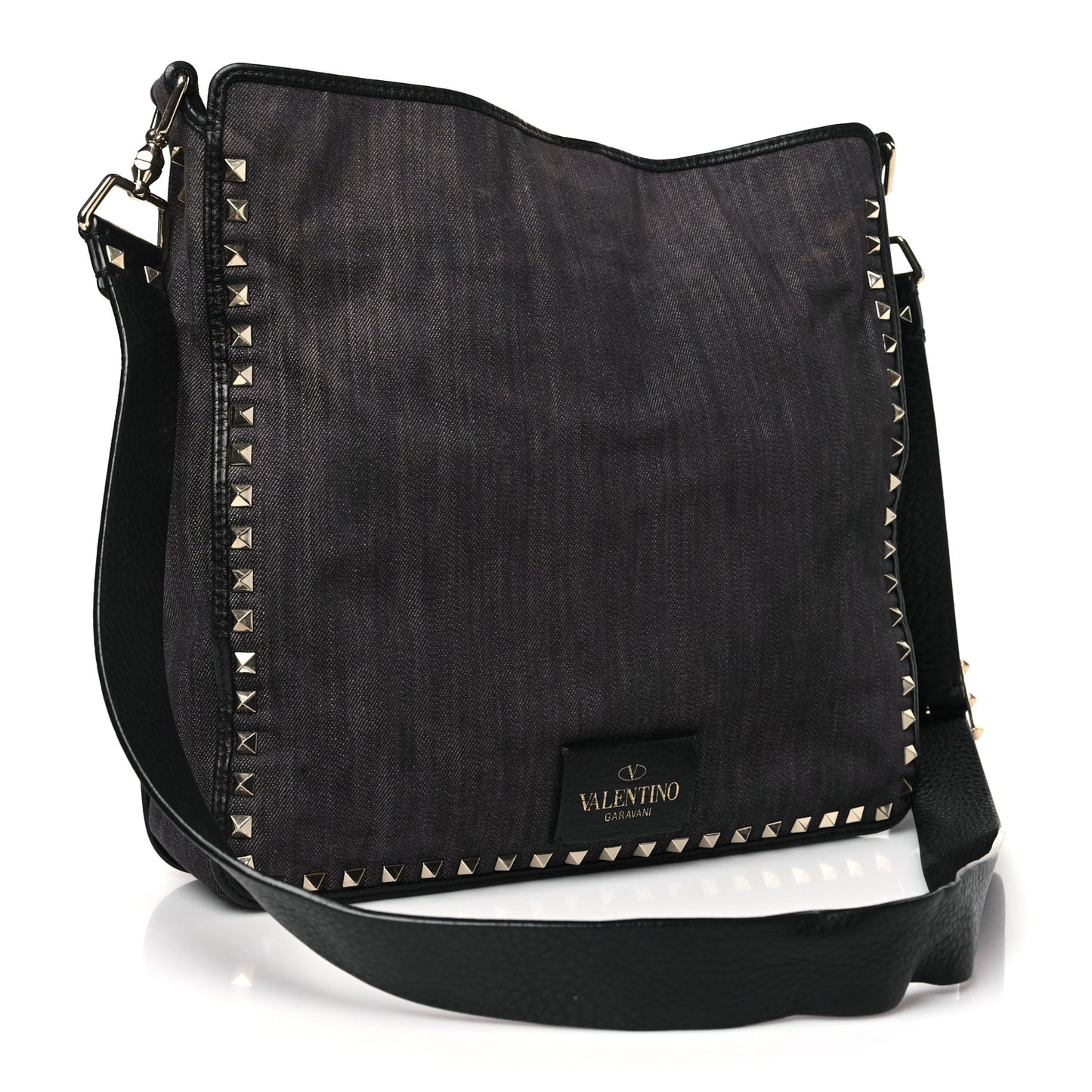 Denim Small Rockstud Flip-Lock Messenger Bag Blue