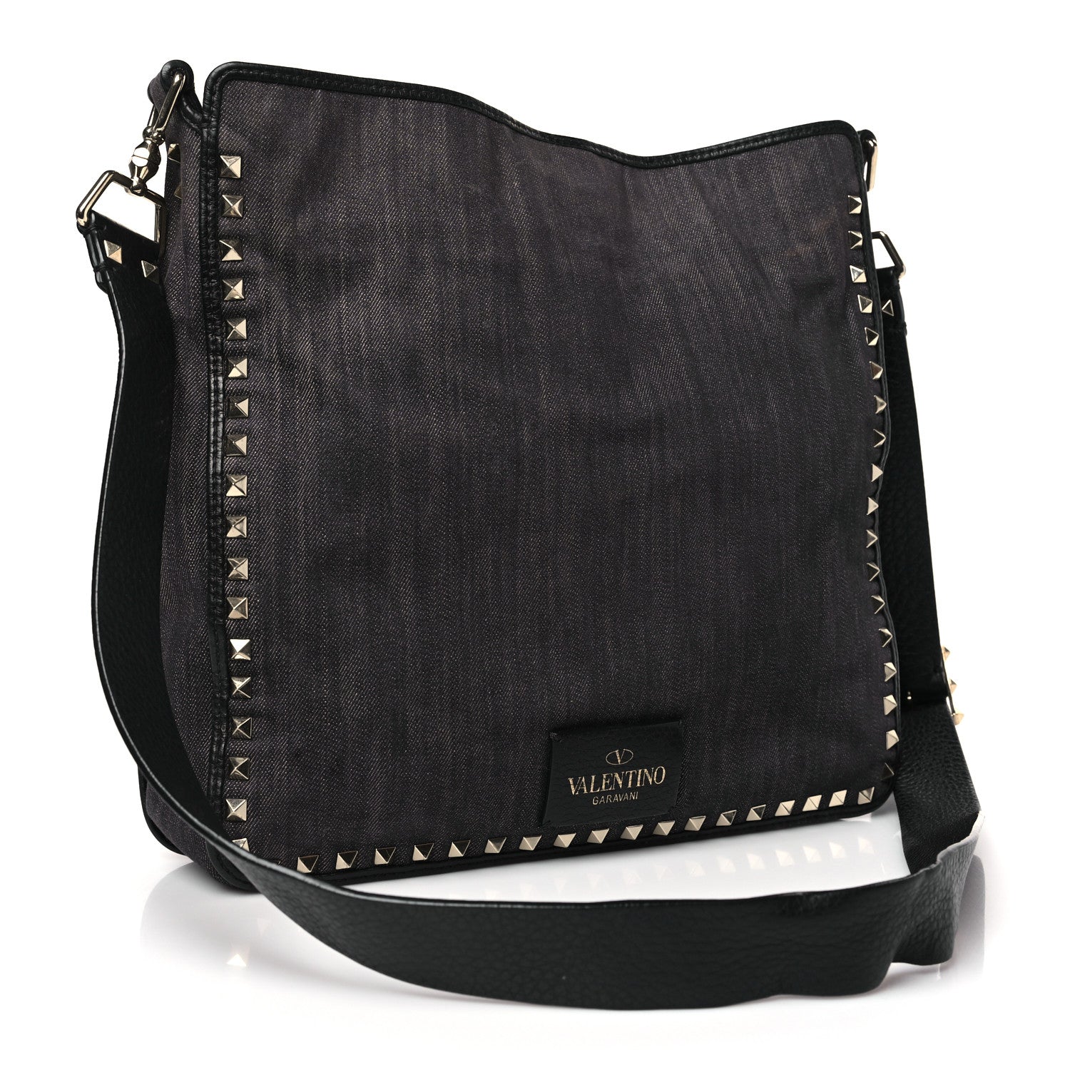 Valentino Garavani Denim Small Rockstud Flip-Lock Messenger Bag Blue 3 of 10