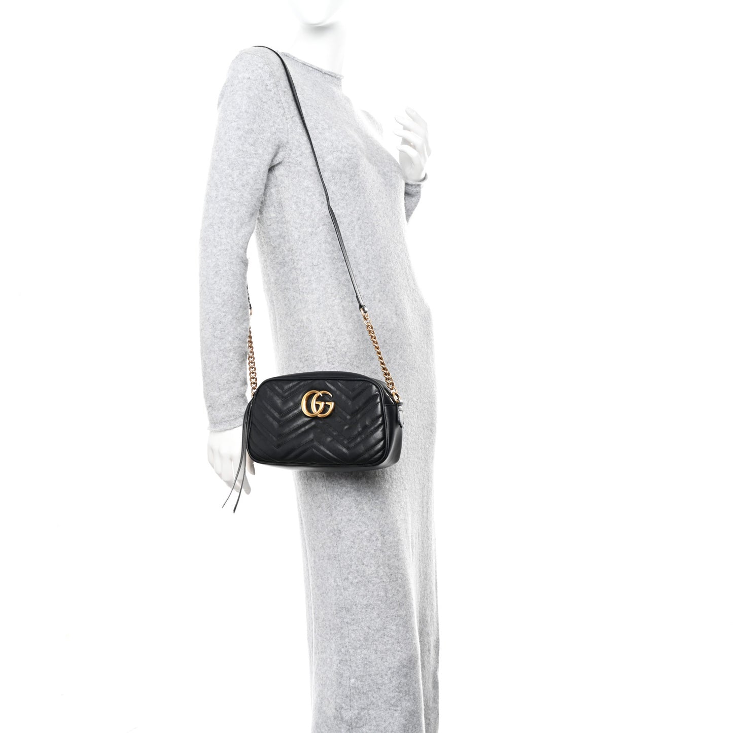 Calfskin Matelasse Small GG Marmont Chain Shoulder Bag Black