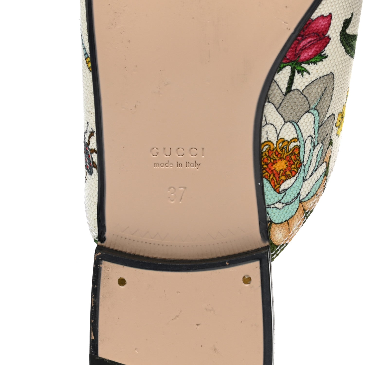 Gucci Canvas Flora Womens Princetown Slippers 37 White Multicolor 6 of 11